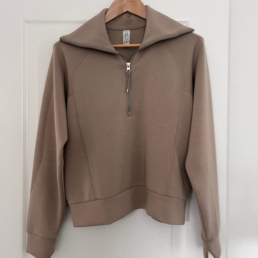 SPANX Air Essentials Beige Half-Zip Jacket - medium